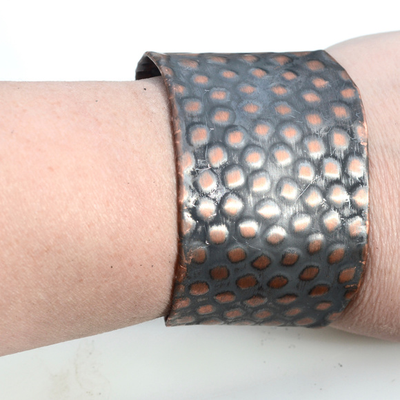 Embossed Copper Snake Skin Wide Cuff Bracelet Boho Snakeskin - Picture 2 of 8